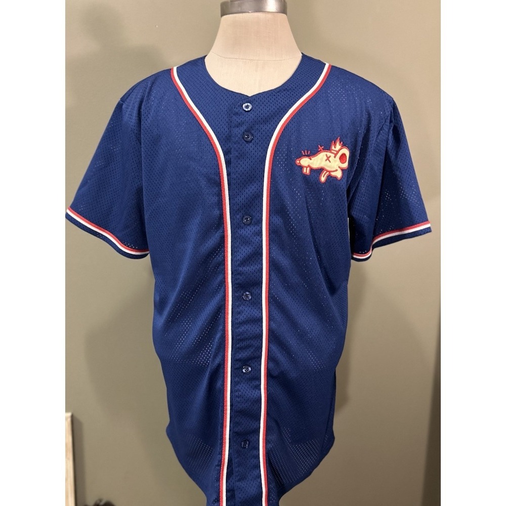 Theo Von "Gang Gang" Baseball Jersey Mens Sz XL Blue Rat Tour Influencer